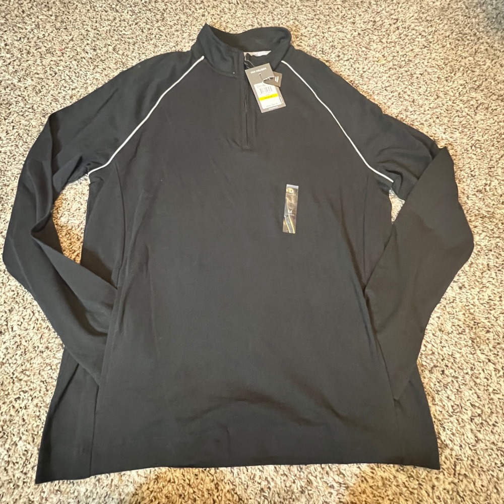 Van Heusen Mens Black Essential Tail Quarter Zip Pullover Soft‎ Touch Medium NEW